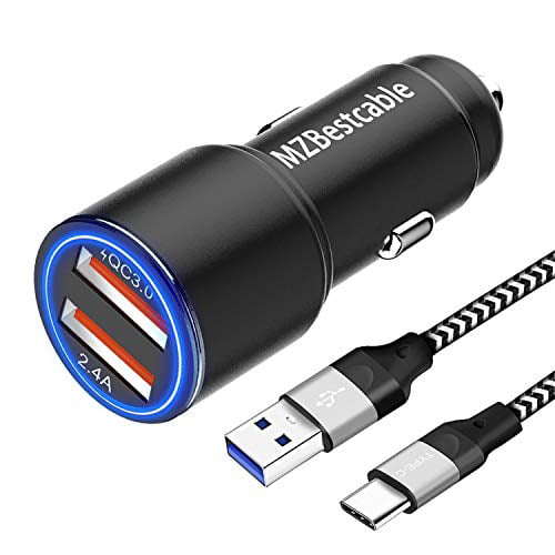 noot products Car Charger for Samsung Galaxy S9/S9 Plus/Note 9/8/S8/S8 Plus-36W Quick Charge 3.0 2-Port USB Adapter with 6FT/Feet USB Type C to A Fast Charging Cable Cord c0940-2u01fs 